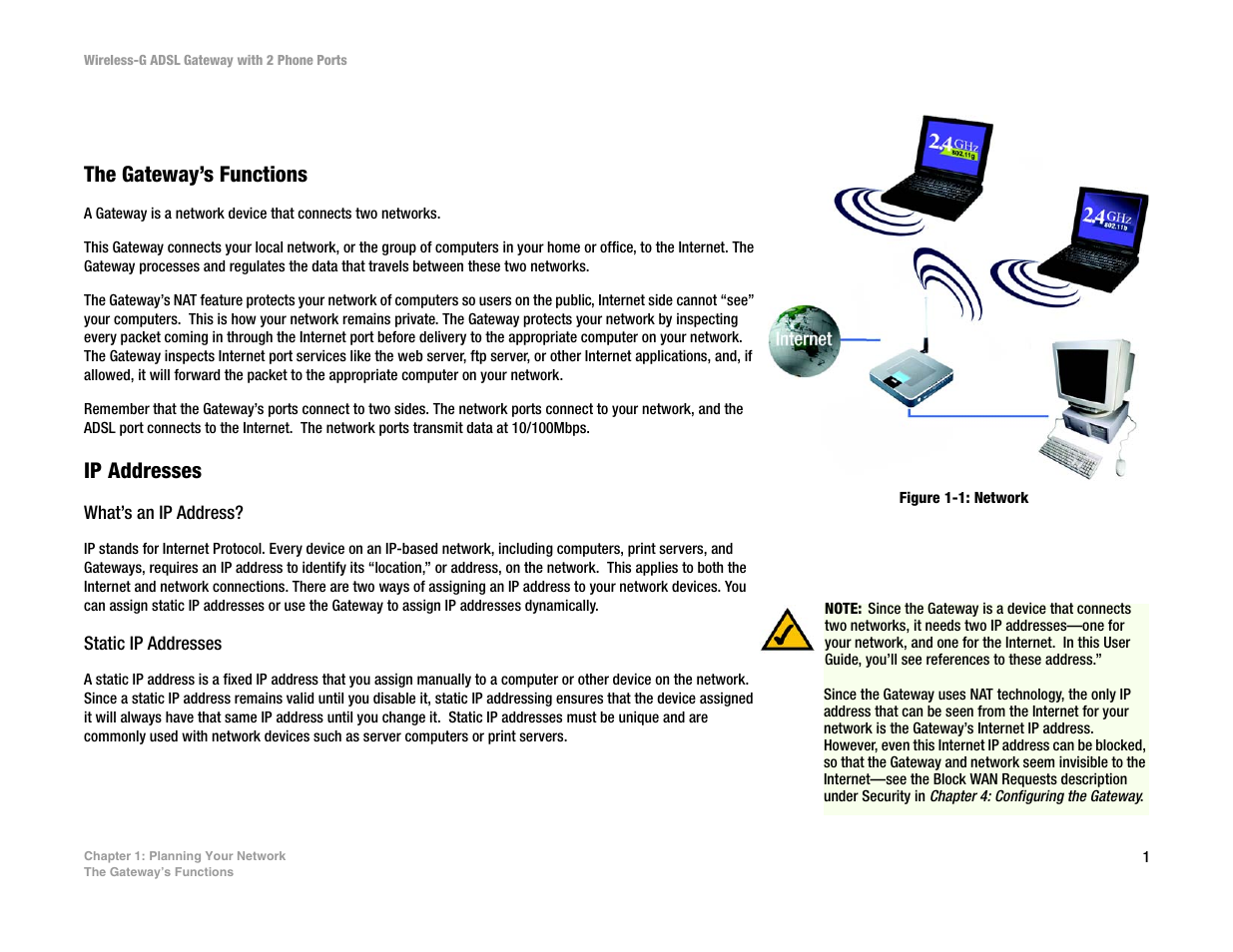 Chapter 1: planning your network | Linksys 2.4 GHz 802.11g Wireless-G ADSL Gateway with 2 Ports WAG54GP2 User Manual | Page 10 / 137
