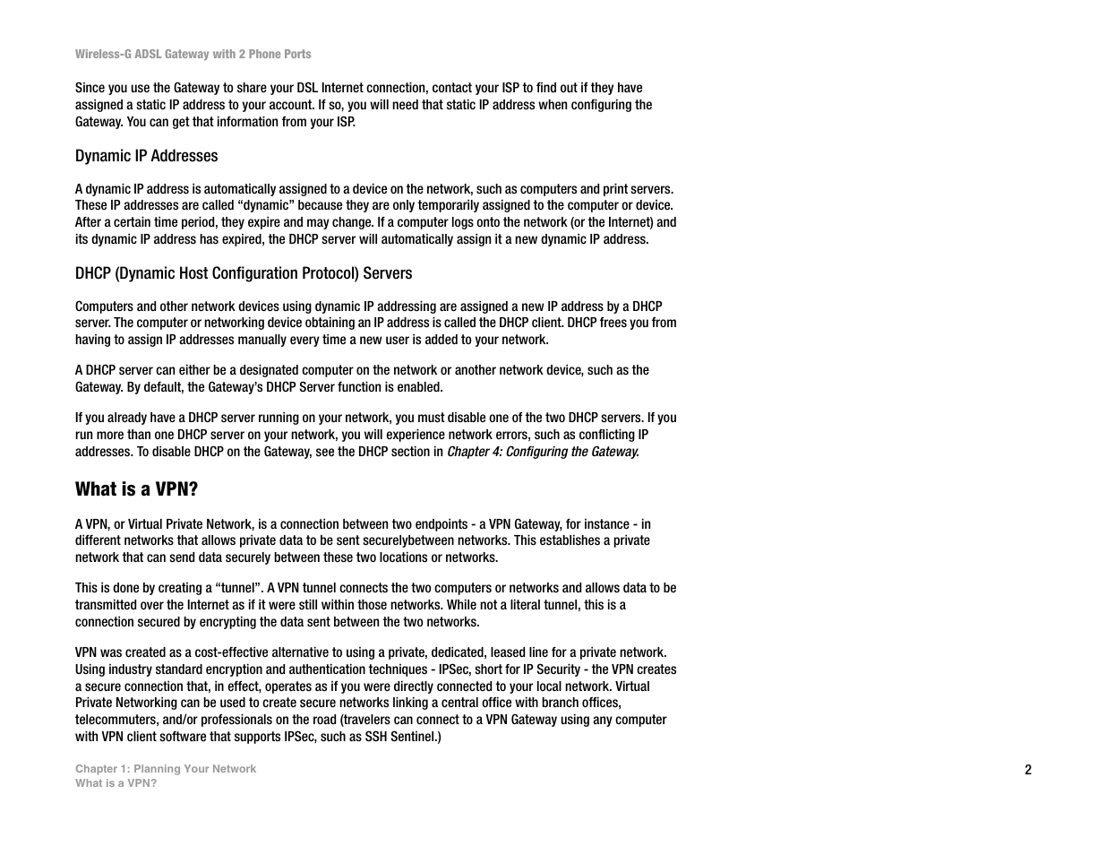 What is a vpn | Linksys 2.4 GHz 802.11g Wireless-G ADSL Gateway with 2 Ports WAG54GP2 User Manual | Page 11 / 137