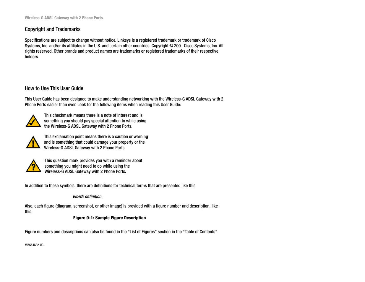 Copyright and trademarks | Linksys 2.4 GHz 802.11g Wireless-G ADSL Gateway with 2 Ports WAG54GP2 User Manual | Page 2 / 137