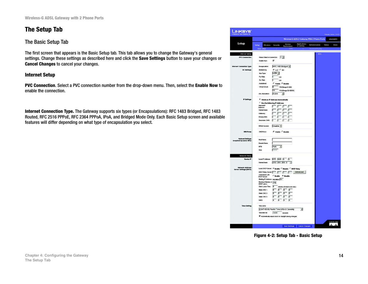 The setup tab | Linksys 2.4 GHz 802.11g Wireless-G ADSL Gateway with 2 Ports WAG54GP2 User Manual | Page 23 / 137