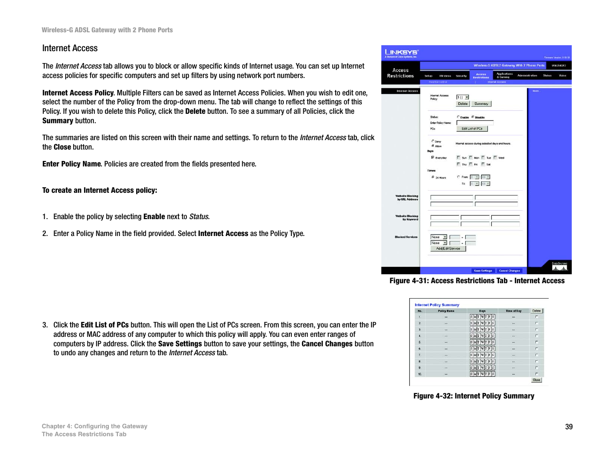 Linksys 2.4 GHz 802.11g Wireless-G ADSL Gateway with 2 Ports WAG54GP2 User Manual | Page 48 / 137