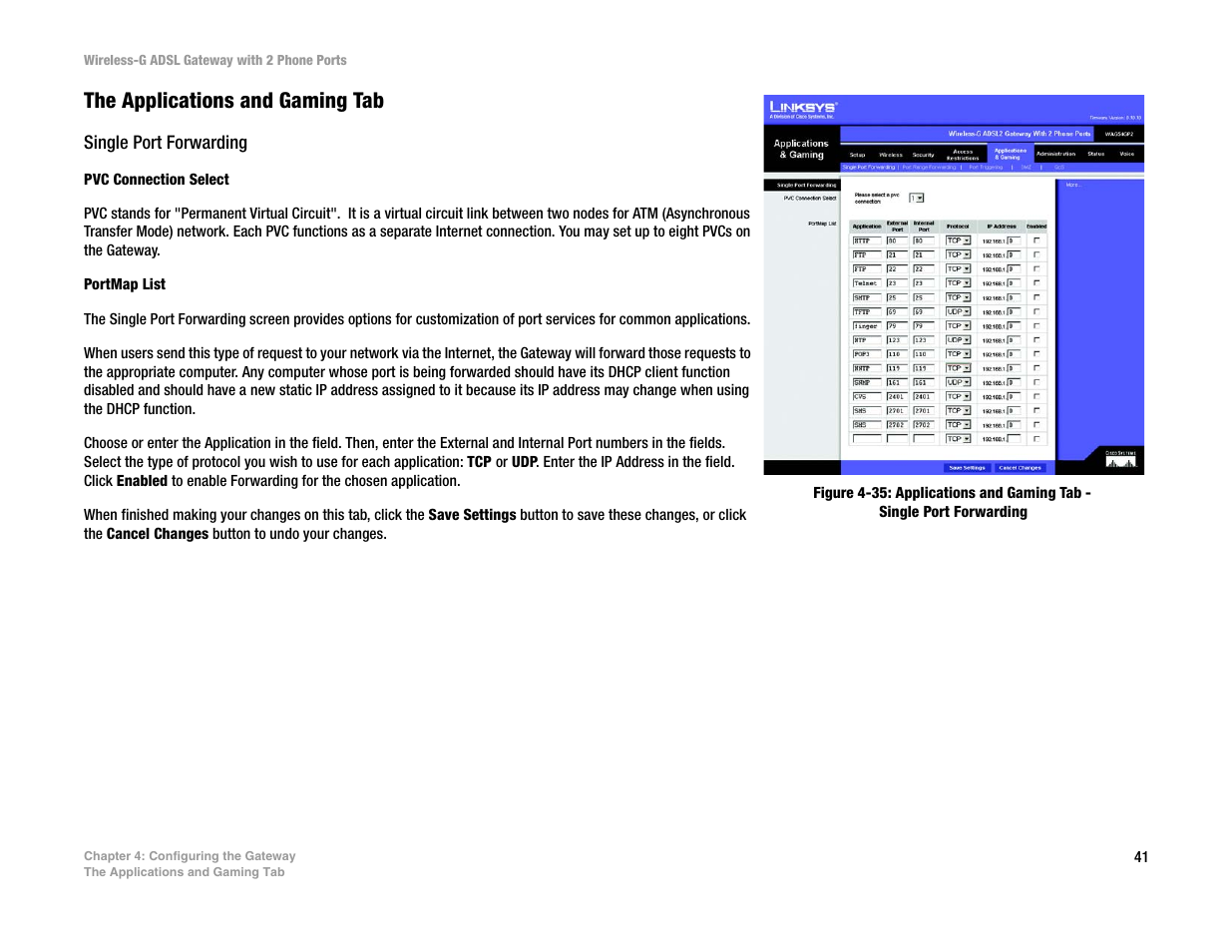 The applications and gaming tab | Linksys 2.4 GHz 802.11g Wireless-G ADSL Gateway with 2 Ports WAG54GP2 User Manual | Page 50 / 137