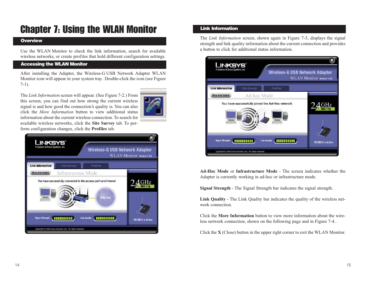 Chapter 7: using the wlan monitor | Linksys WUSB54G User Manual | Page 11 / 25