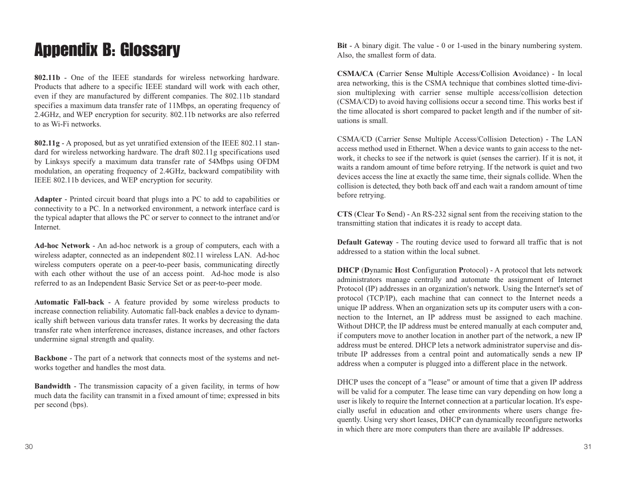 Appendix b: glossary | Linksys WUSB54G User Manual | Page 19 / 25