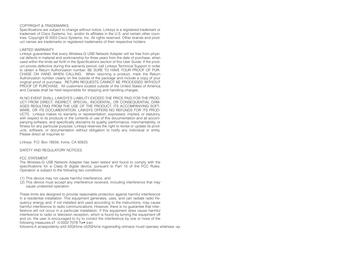 Regulatory information | Linksys WUSB54G User Manual | Page 2 / 25