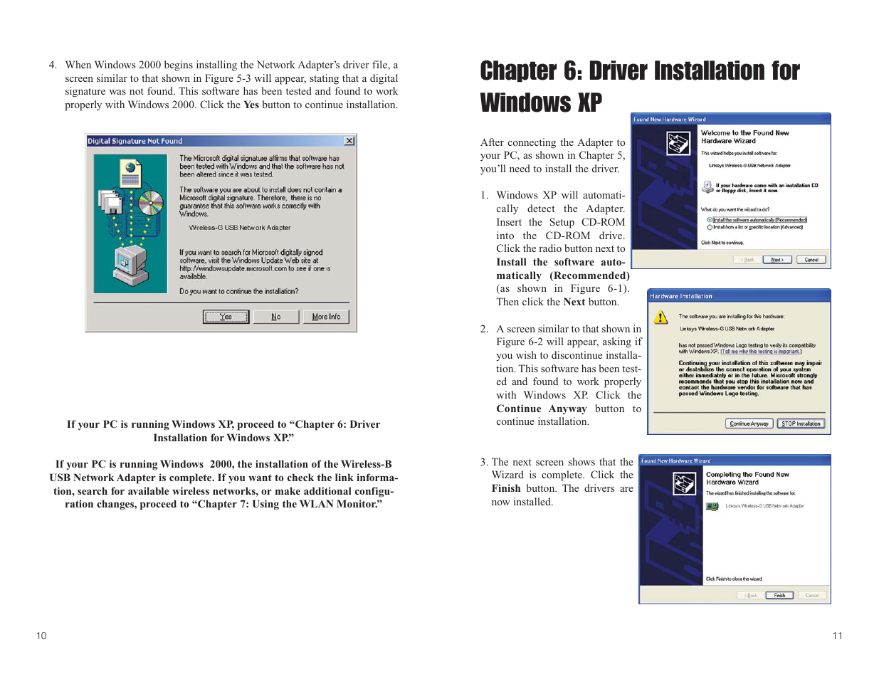 Chapter 6: driver installation for windows xp | Linksys WUSB54G User Manual | Page 9 / 25