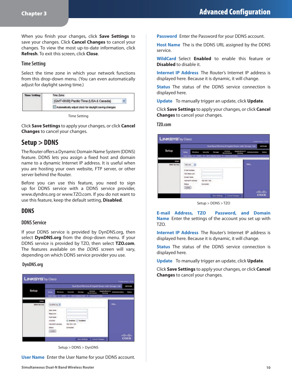 Advanced configuration, Setup > ddns, Ddns | Linksys CISCO WRT610N User Manual | Page 12 / 58