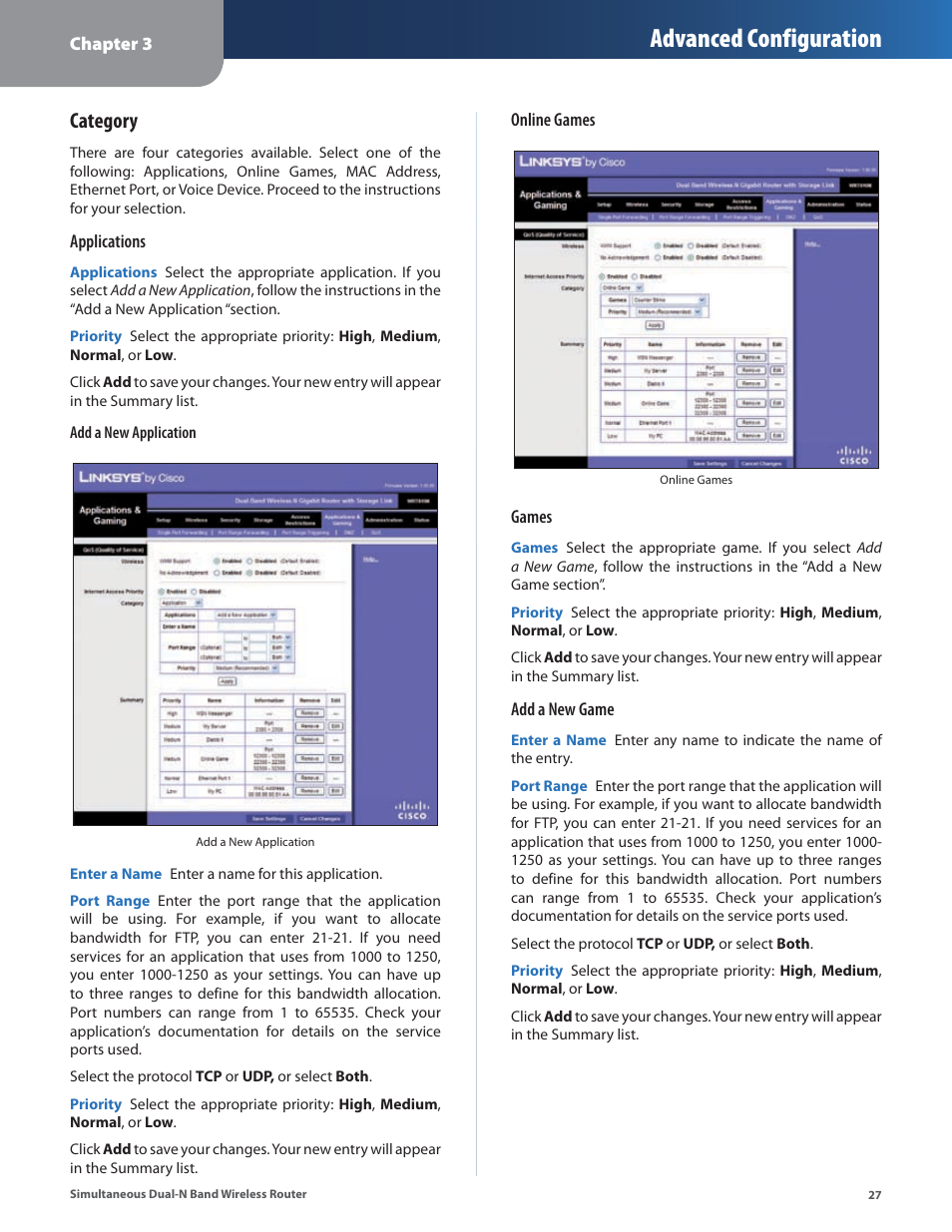 Advanced configuration, Category | Linksys CISCO WRT610N User Manual | Page 29 / 58