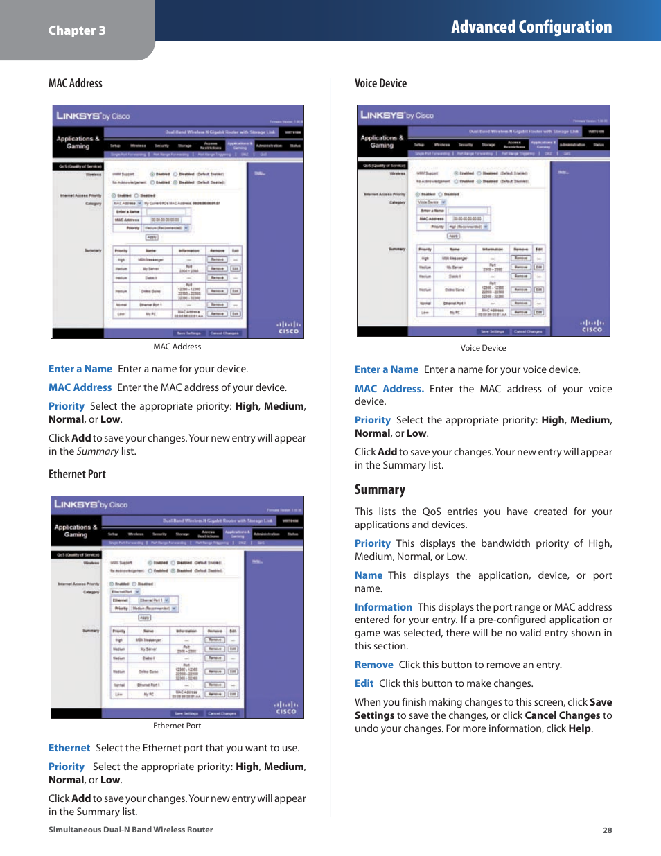 Advanced configuration, Summary | Linksys CISCO WRT610N User Manual | Page 30 / 58