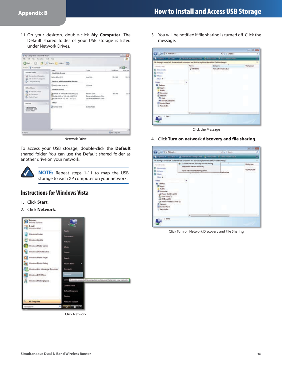 How to install and access usb storage, Instructions for windows vista | Linksys CISCO WRT610N User Manual | Page 38 / 58