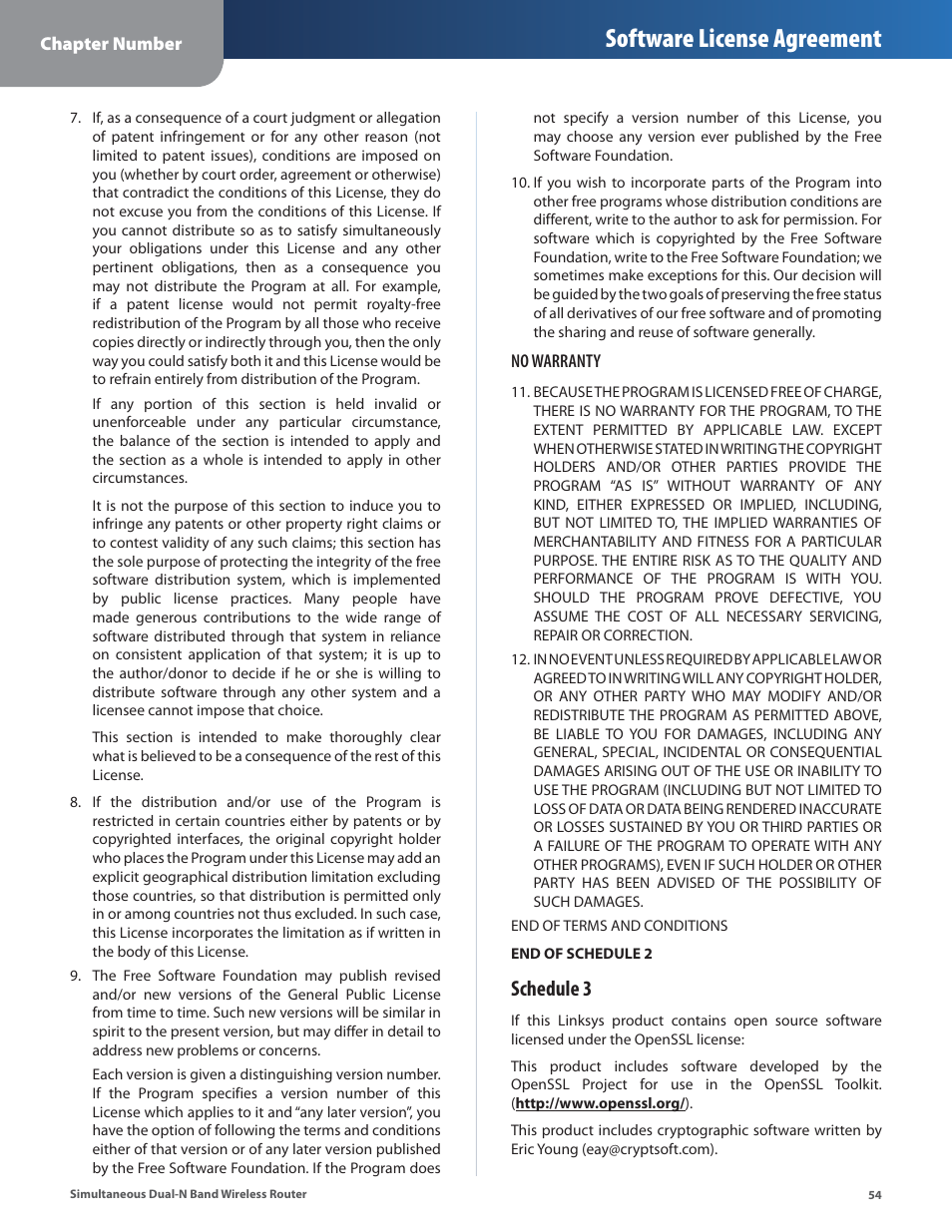Software license agreement, Schedule 3 | Linksys CISCO WRT610N User Manual | Page 56 / 58