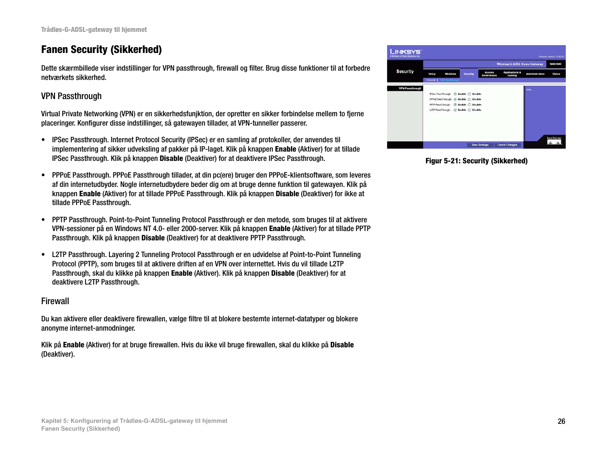 Fanen security (sikkerhed) | Linksys UWAG200G User Manual | Page 126 / 867