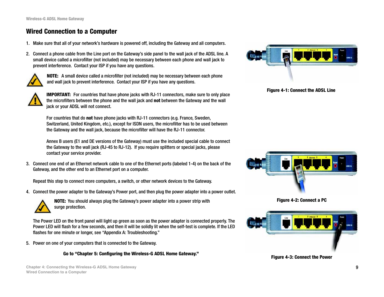 Wired connection to a computer | Linksys UWAG200G User Manual | Page 15 / 867