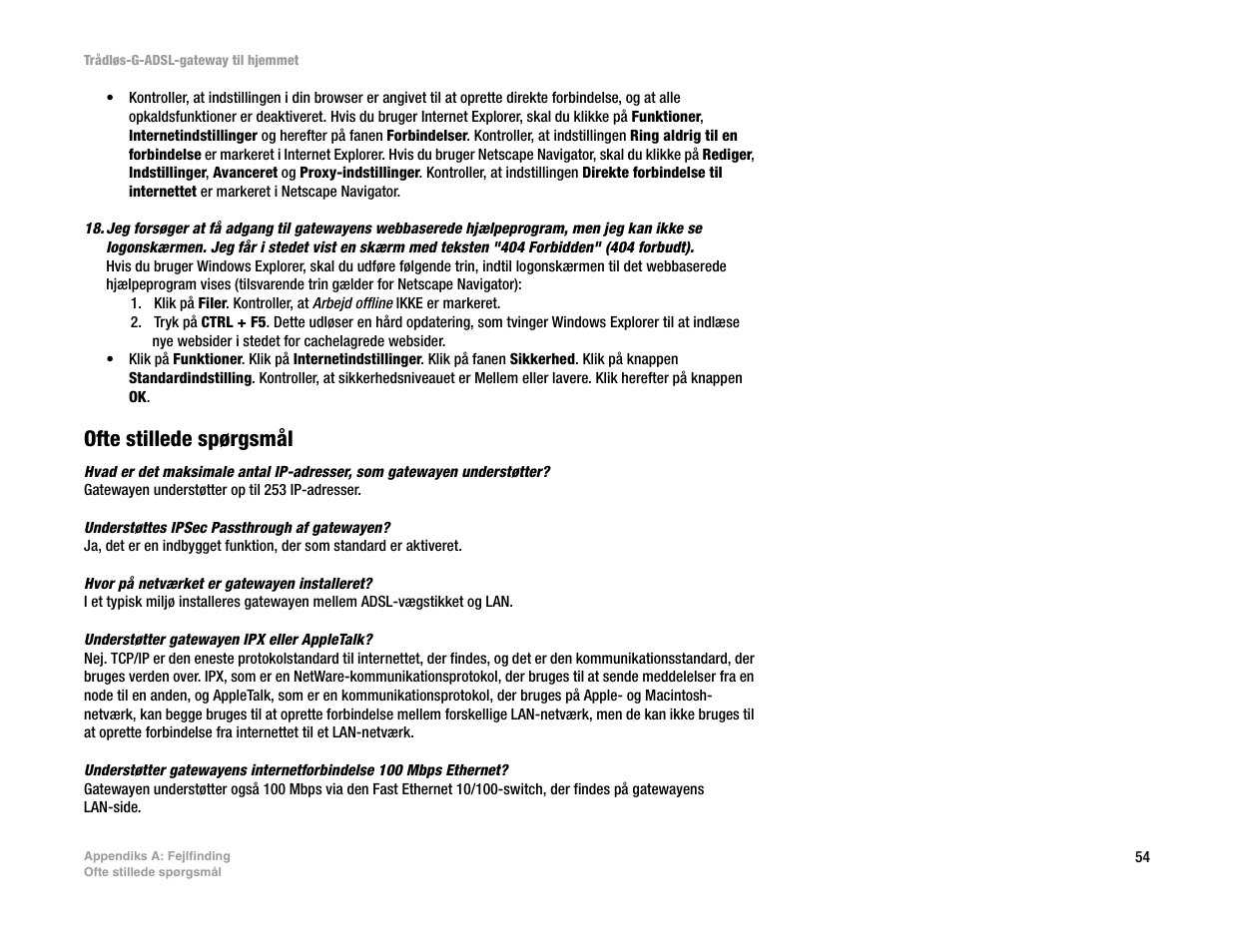 Ofte stillede spørgsmål | Linksys UWAG200G User Manual | Page 154 / 867