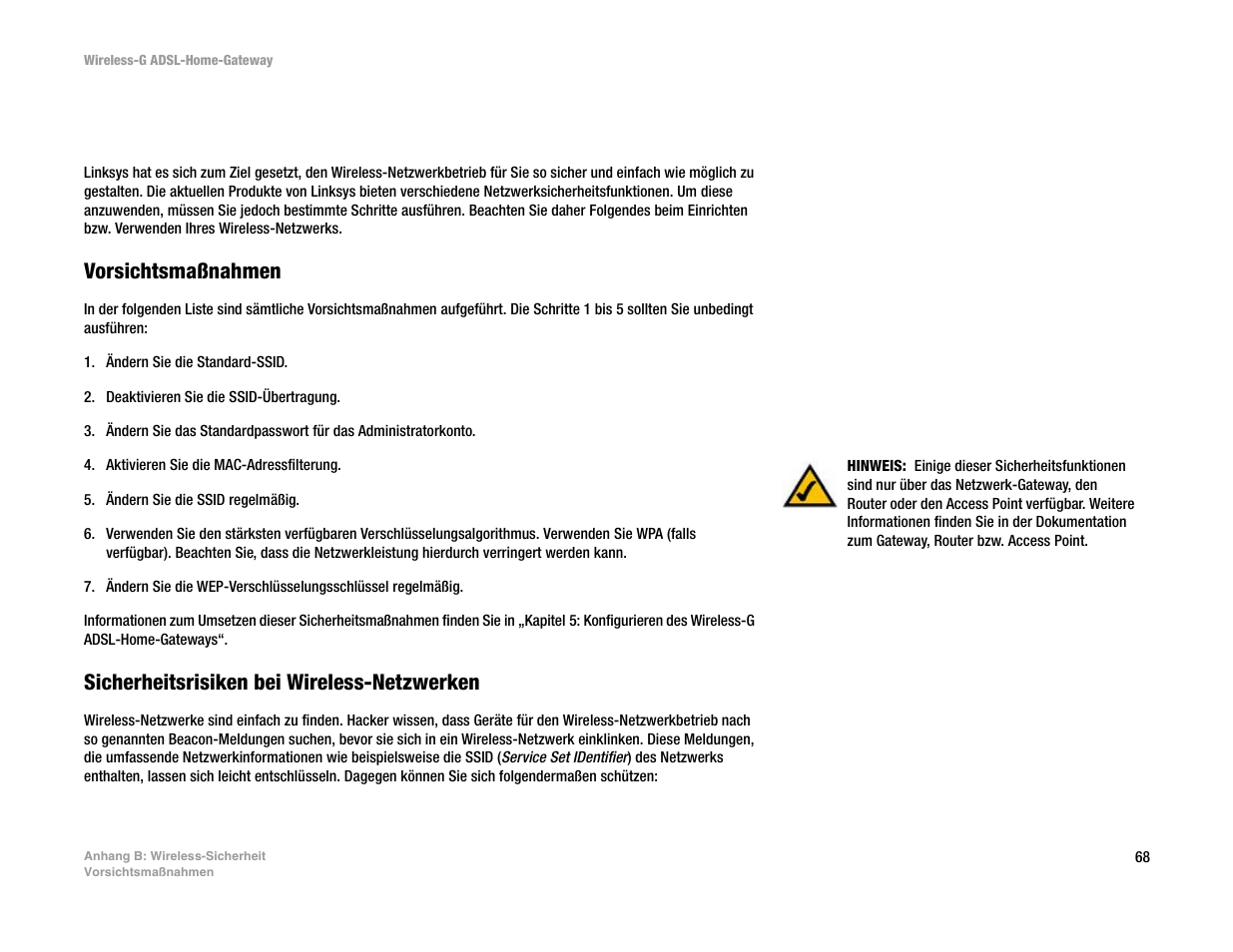 Anhang b: wireless-sicherheit, Anhang b : wireless-sicherheit | Linksys UWAG200G User Manual | Page 263 / 867
