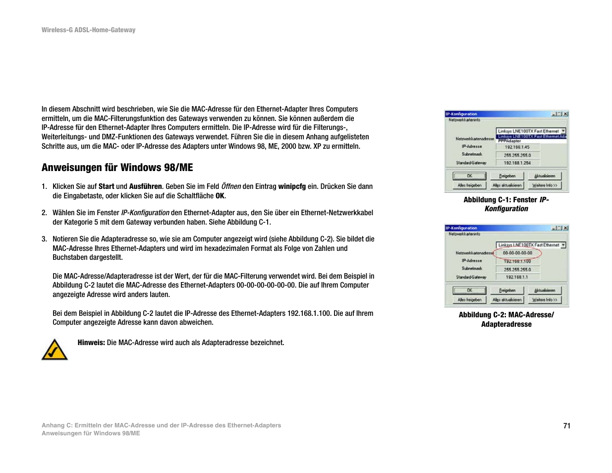 Anweisungen für windows 98/me | Linksys UWAG200G User Manual | Page 266 / 867