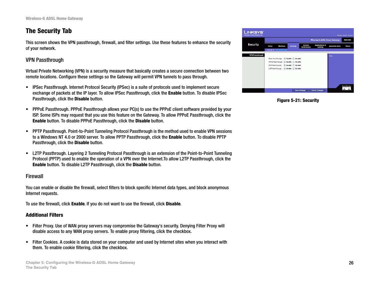 The security tab | Linksys UWAG200G User Manual | Page 32 / 867