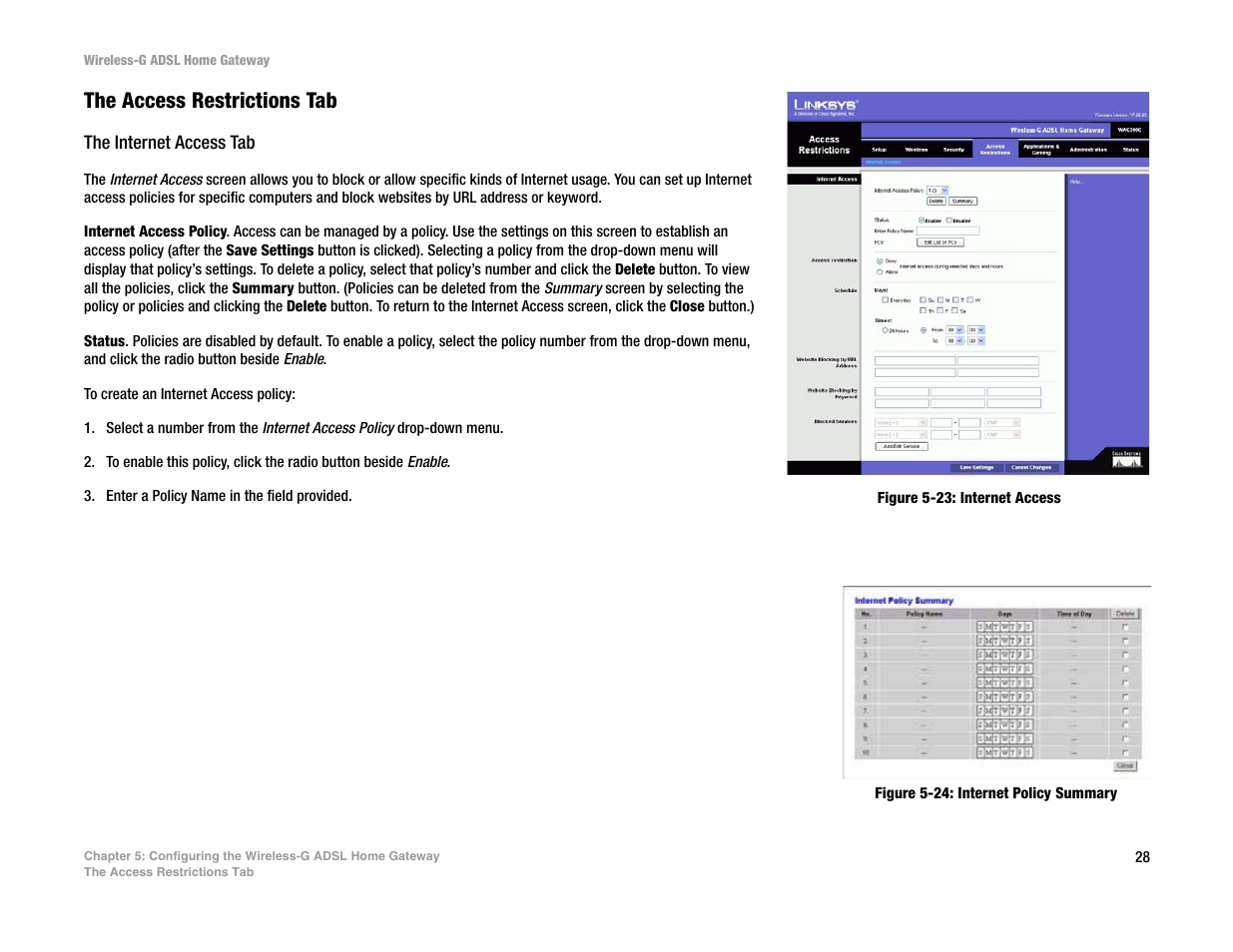 The access restrictions tab | Linksys UWAG200G User Manual | Page 34 / 867