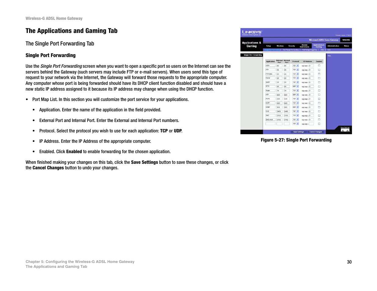 The applications and gaming tab | Linksys UWAG200G User Manual | Page 36 / 867