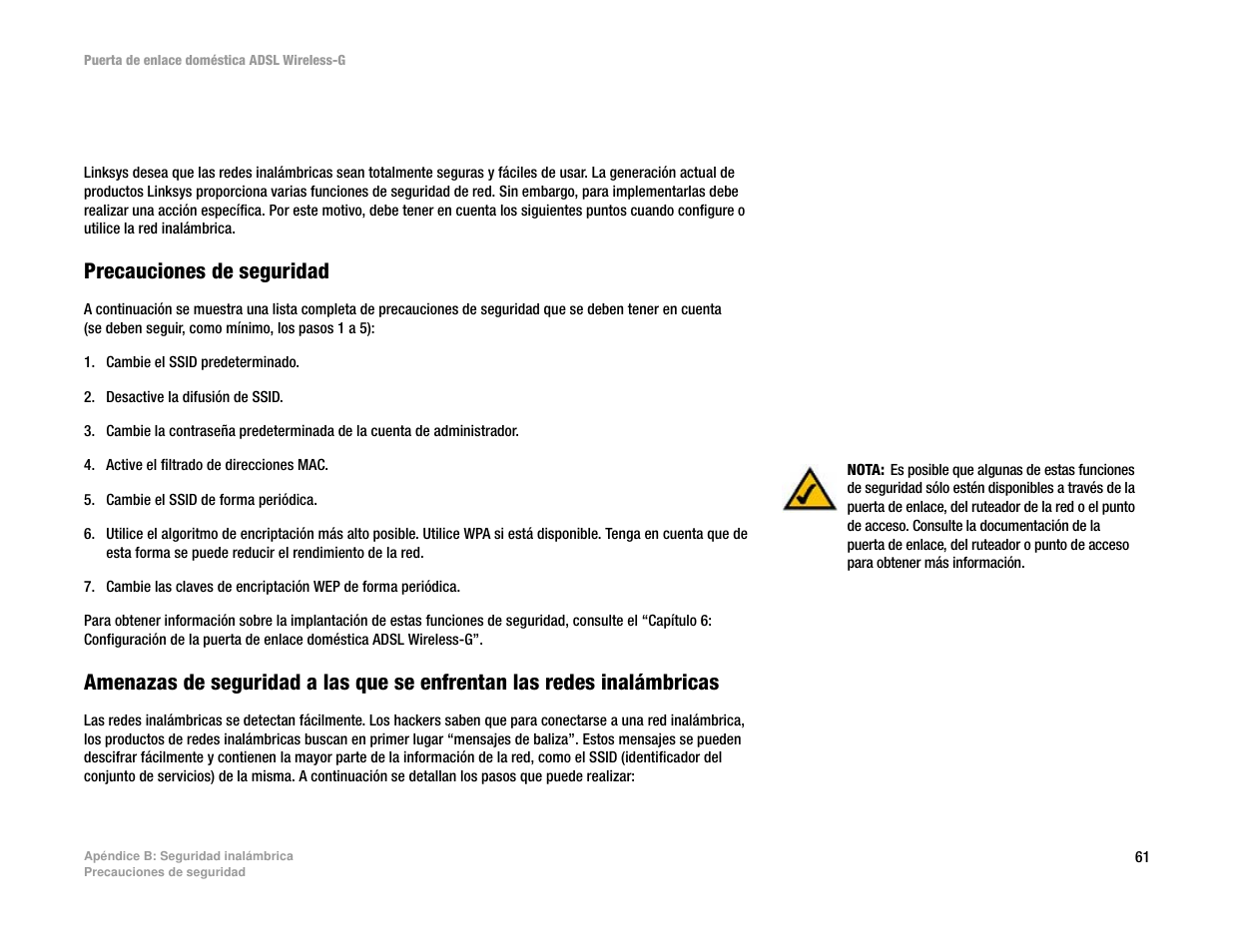 Apéndice b: seguridad inalámbrica, Apéndice b : seguridad inalám brica | Linksys UWAG200G User Manual | Page 360 / 867