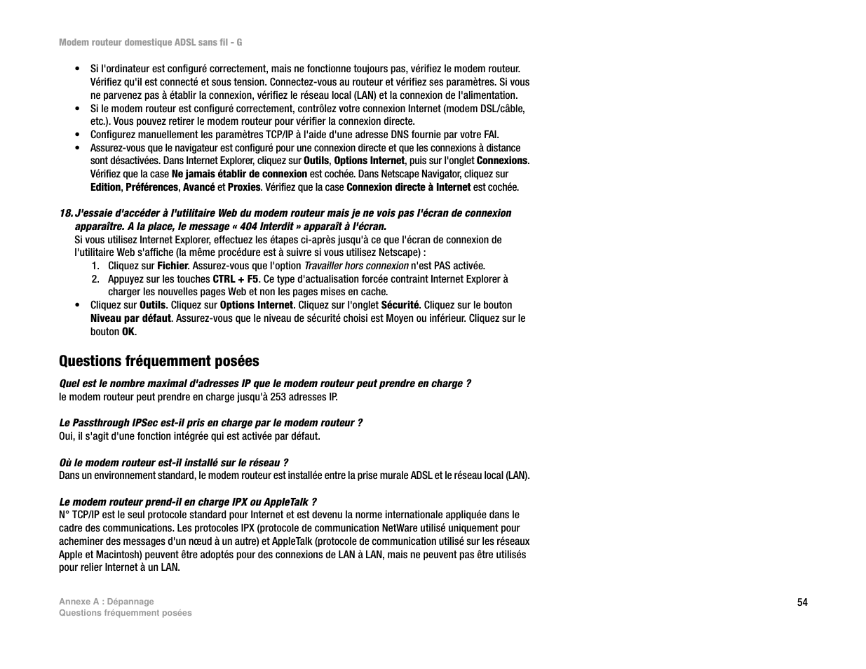 Questions fréquemment posées | Linksys UWAG200G User Manual | Page 448 / 867