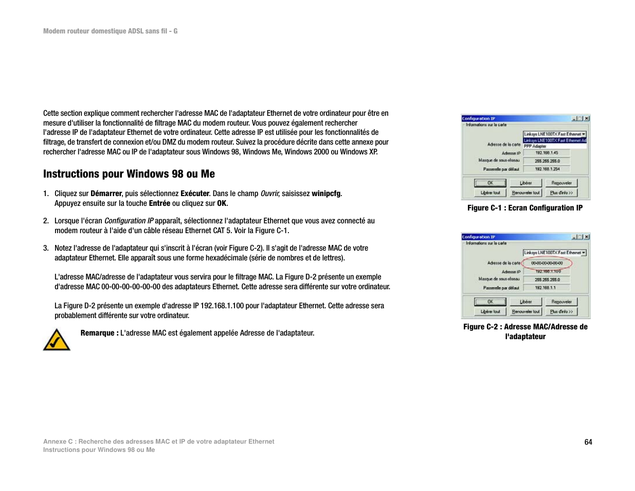 Instructions pour windows 98 ou me | Linksys UWAG200G User Manual | Page 458 / 867