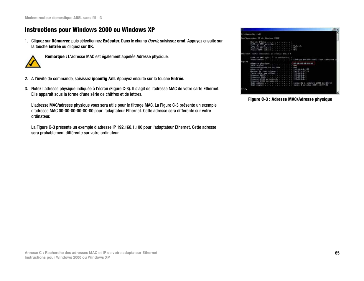 Instructions pour windows 2000 ou windows xp | Linksys UWAG200G User Manual | Page 459 / 867