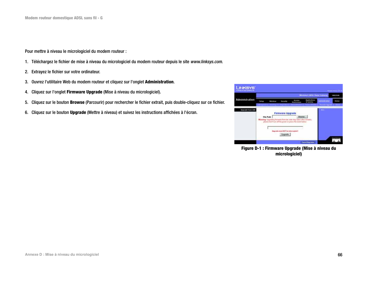 Annexe d : mise à niveau du micrologiciel, Annexe d : m ise à niveau du m icrologiciel | Linksys UWAG200G User Manual | Page 460 / 867