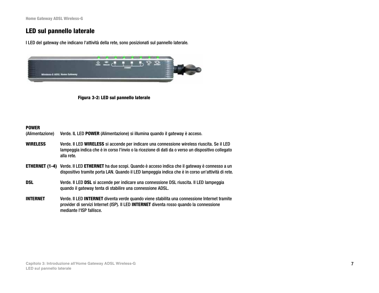 Led sul pannello laterale | Linksys UWAG200G User Manual | Page 496 / 867