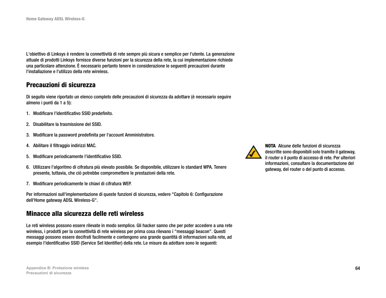 Appendice b: protezione wireless, Appendice b : protezione wireless | Linksys UWAG200G User Manual | Page 553 / 867