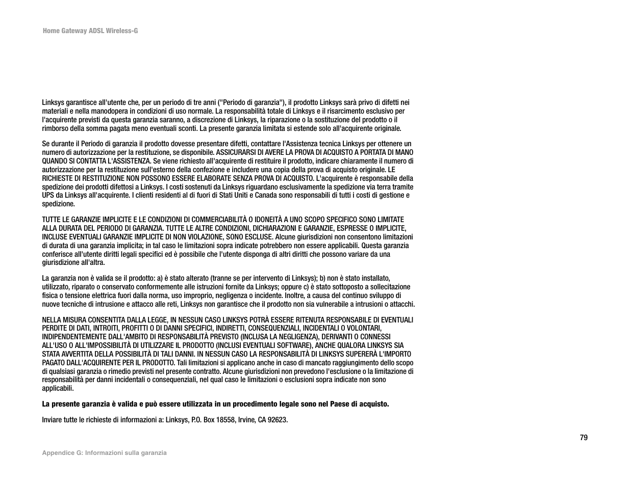 Appendice g: informazioni sulla garanzia, Appendice g: inform azioni sulla garanzia | Linksys UWAG200G User Manual | Page 568 / 867