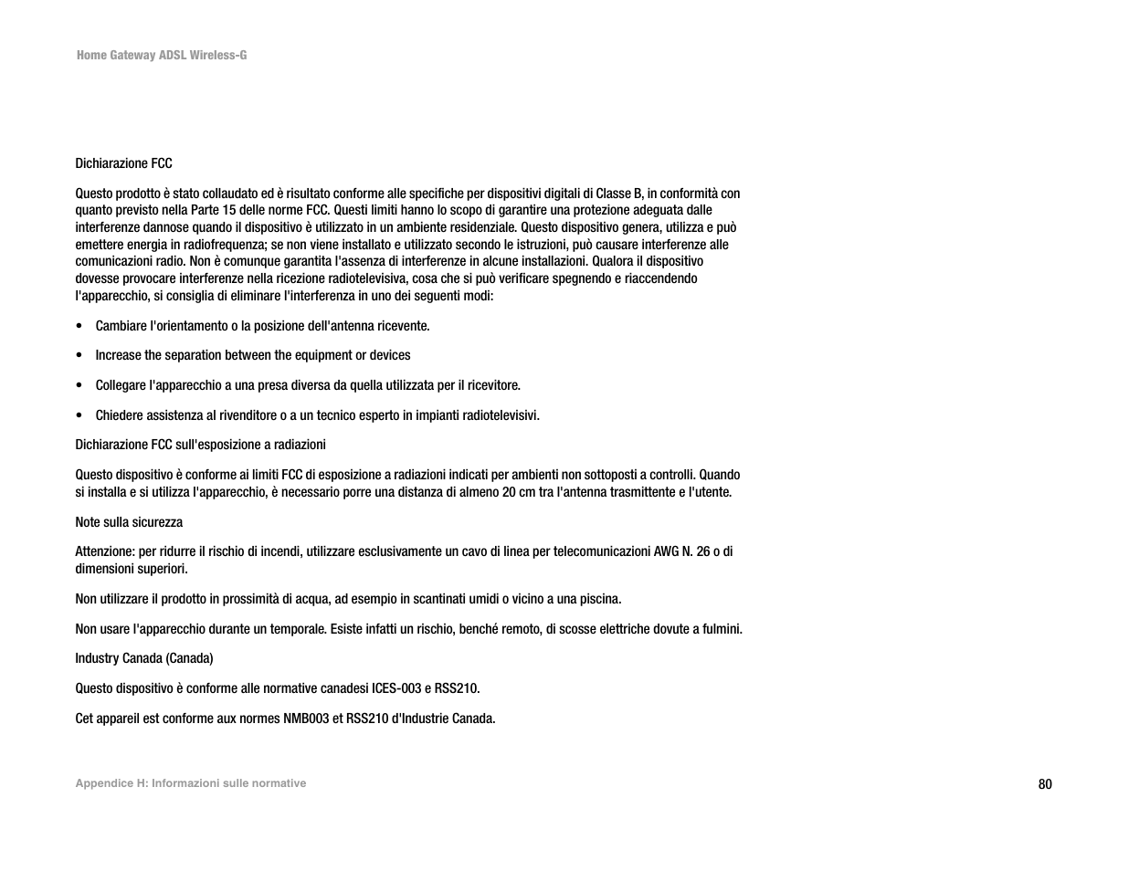 Appendice h: informazioni sulle normative, Appendice h: inform azioni sulle norm ative | Linksys UWAG200G User Manual | Page 569 / 867