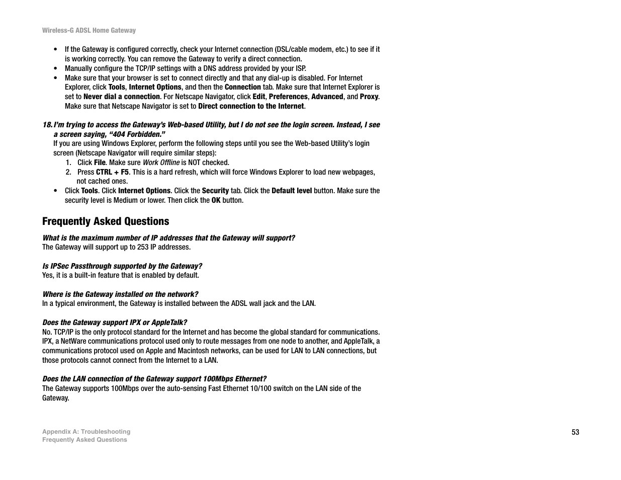 Frequently asked questions | Linksys UWAG200G User Manual | Page 59 / 867