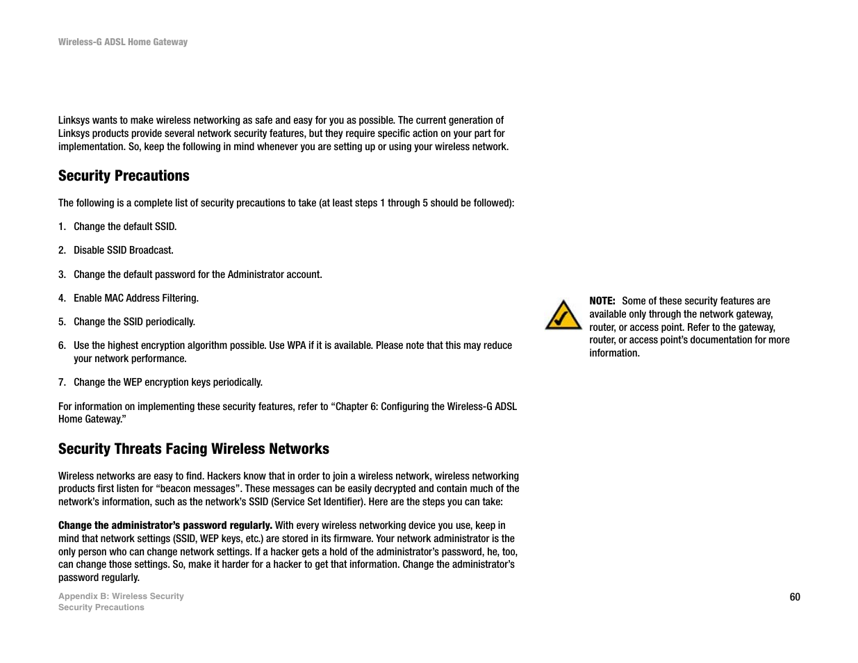 Appendix b: wireless security, Appendix b : wireless security | Linksys UWAG200G User Manual | Page 66 / 867