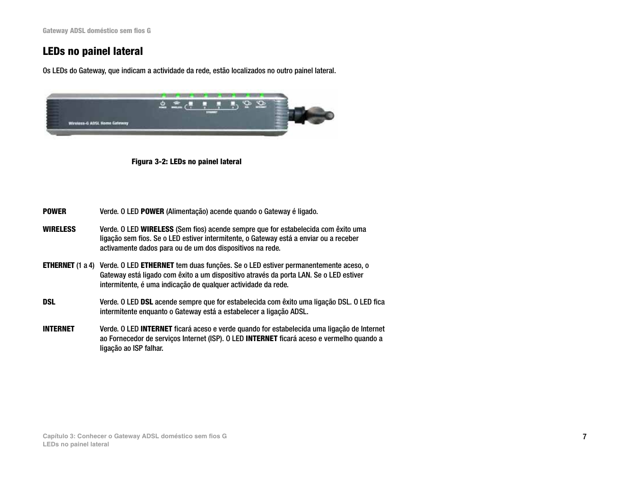 Leds no painel lateral | Linksys UWAG200G User Manual | Page 690 / 867