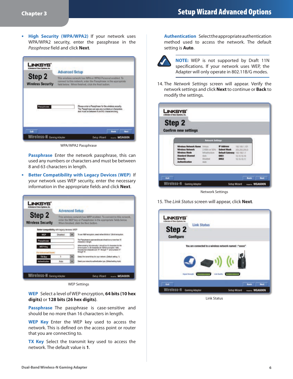 Setup wizard advanced options | Linksys ULTRA RANGE PLUS WGA600N User Manual | Page 9 / 30