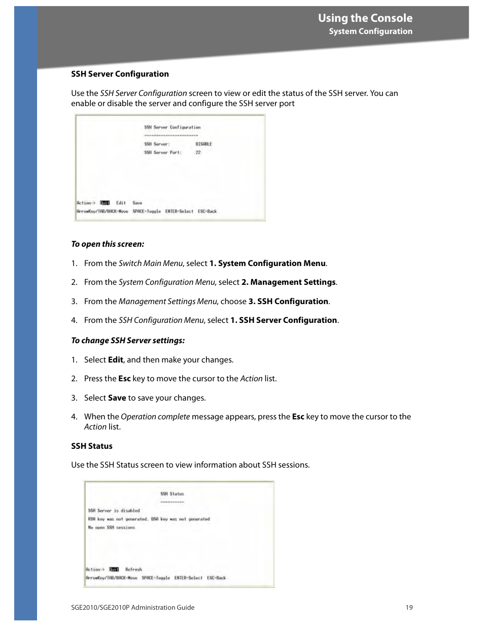 Using the console | Linksys Ethernet SGE2010 User Manual | Page 22 / 66