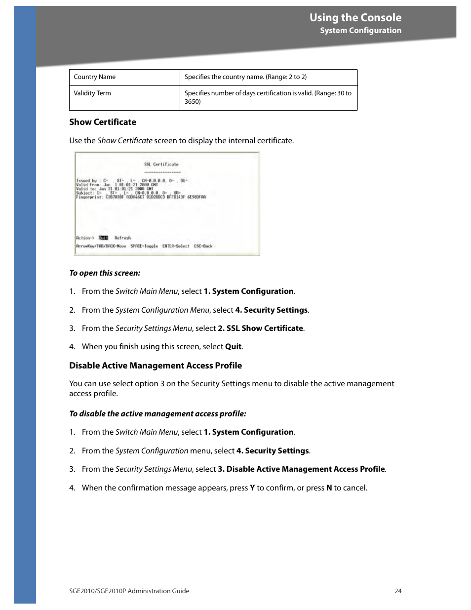 Using the console | Linksys Ethernet SGE2010 User Manual | Page 27 / 66