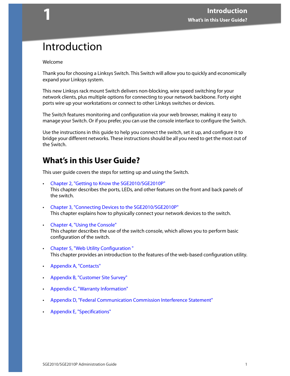 Introduction, What’s in this user guide | Linksys Ethernet SGE2010 User Manual | Page 4 / 66