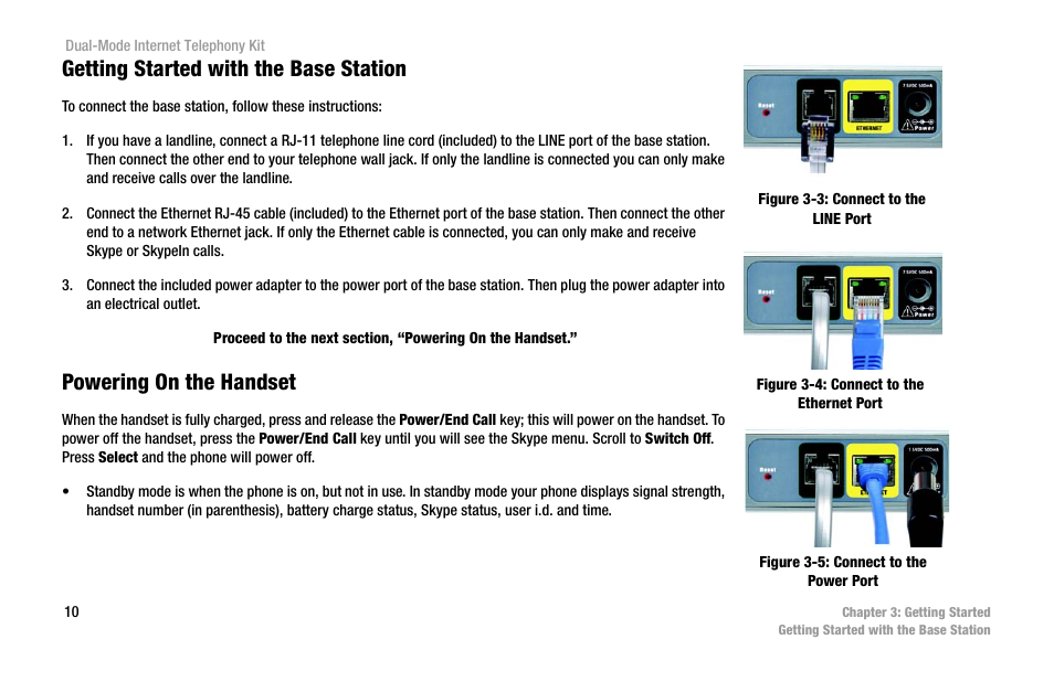 Getting started with the base station, Powering on the handset | Linksys iPhone CIT400 User Manual | Page 18 / 106