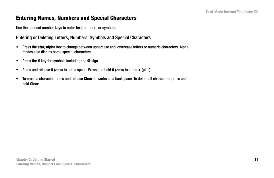 Entering names, numbers and special characters | Linksys iPhone CIT400 User Manual | Page 19 / 106