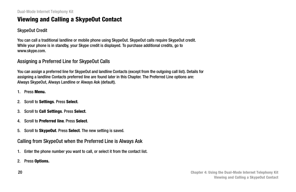 Viewing and calling a skypeout contact | Linksys iPhone CIT400 User Manual | Page 28 / 106