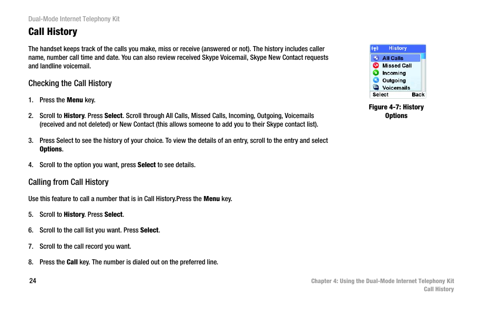 Call history | Linksys iPhone CIT400 User Manual | Page 32 / 106