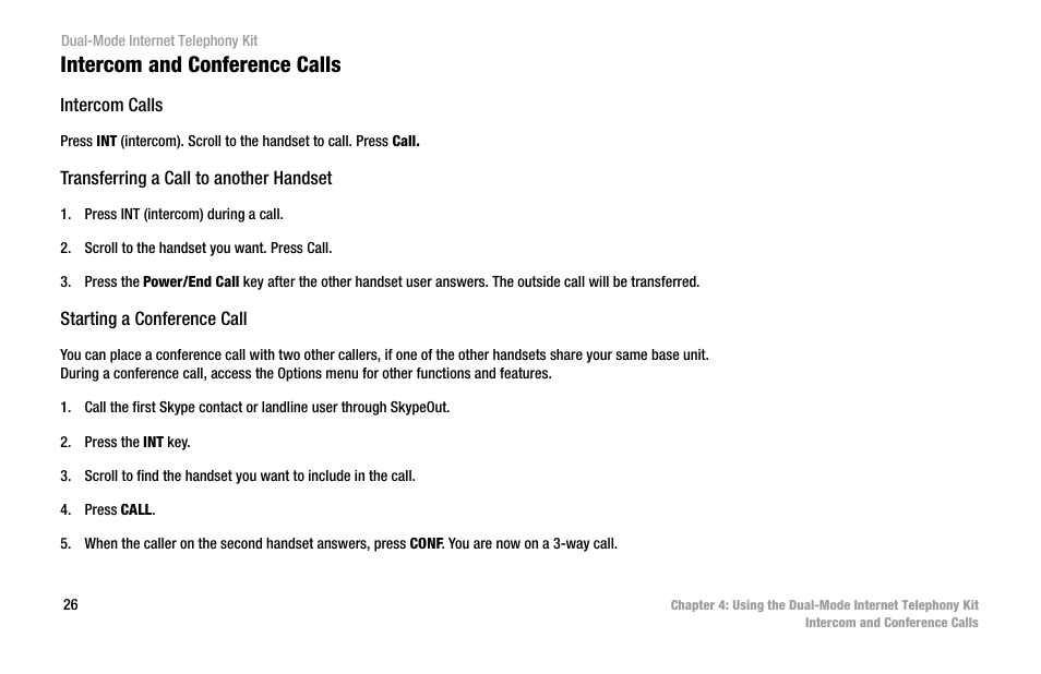 Intercom and conference calls | Linksys iPhone CIT400 User Manual | Page 34 / 106