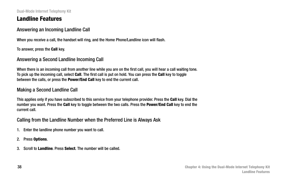 Landline features | Linksys iPhone CIT400 User Manual | Page 46 / 106