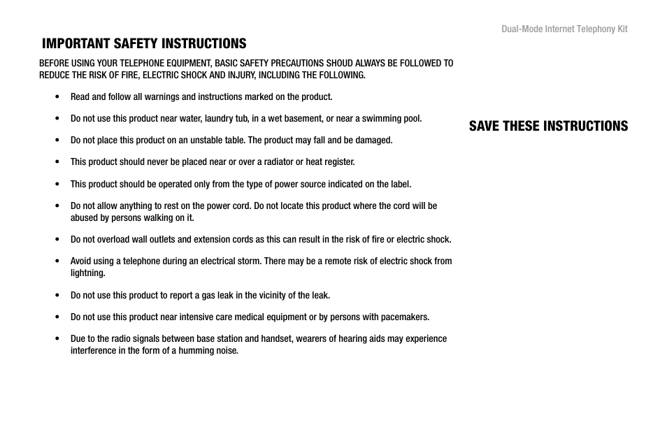 Important safety instructions, Save these instructions | Linksys iPhone CIT400 User Manual | Page 5 / 106