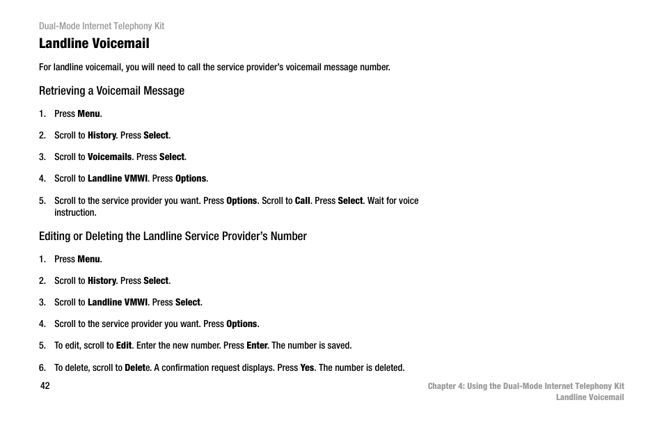 Landline voicemail | Linksys iPhone CIT400 User Manual | Page 50 / 106