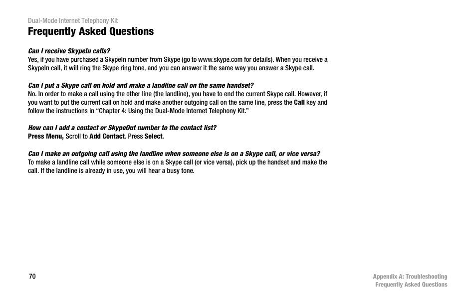 Frequently asked questions | Linksys iPhone CIT400 User Manual | Page 78 / 106