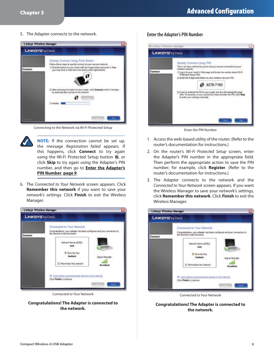 Advanced configuration | Linksys WUSB54GC User Manual | Page 10 / 324