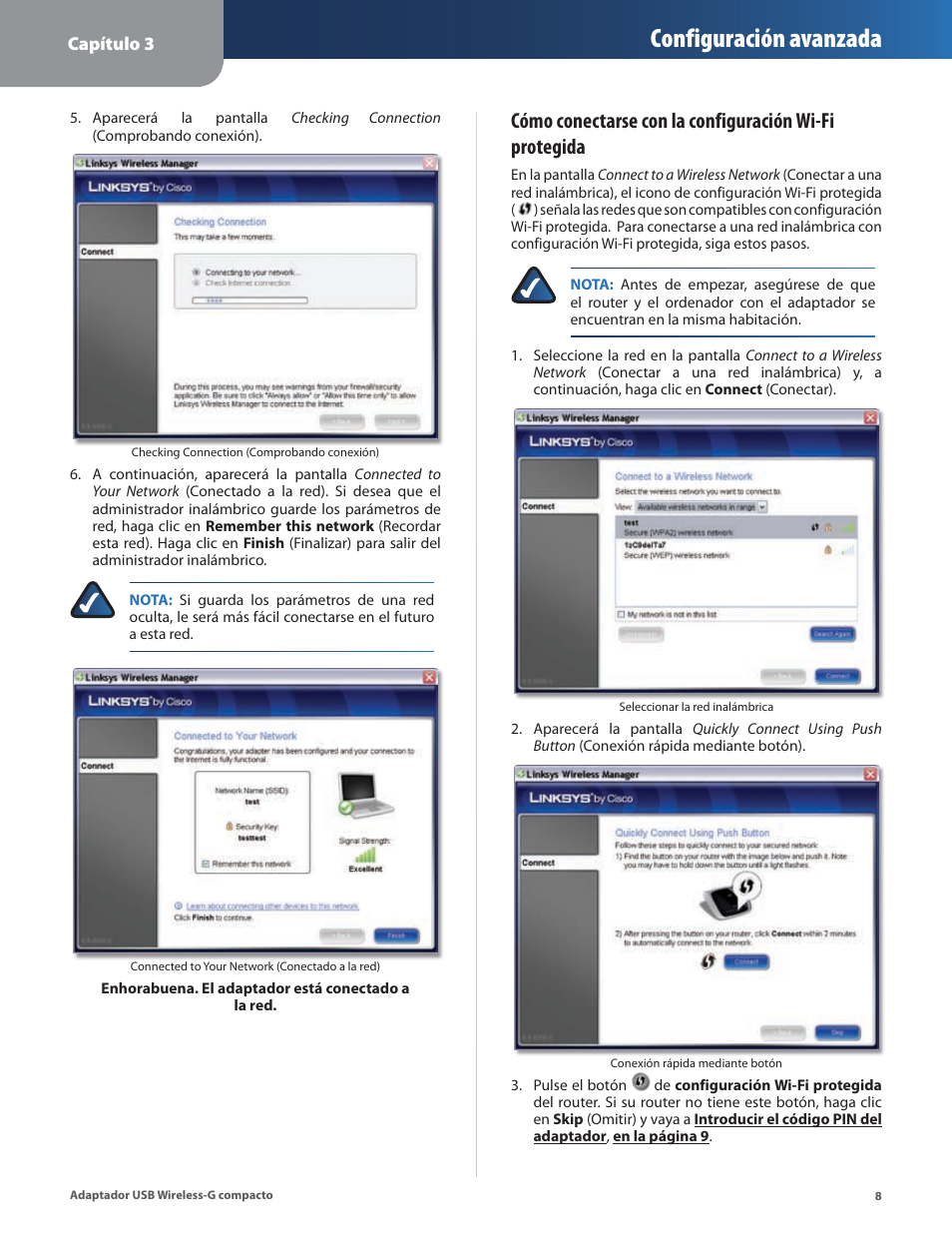 Configuración avanzada | Linksys WUSB54GC User Manual | Page 117 / 324